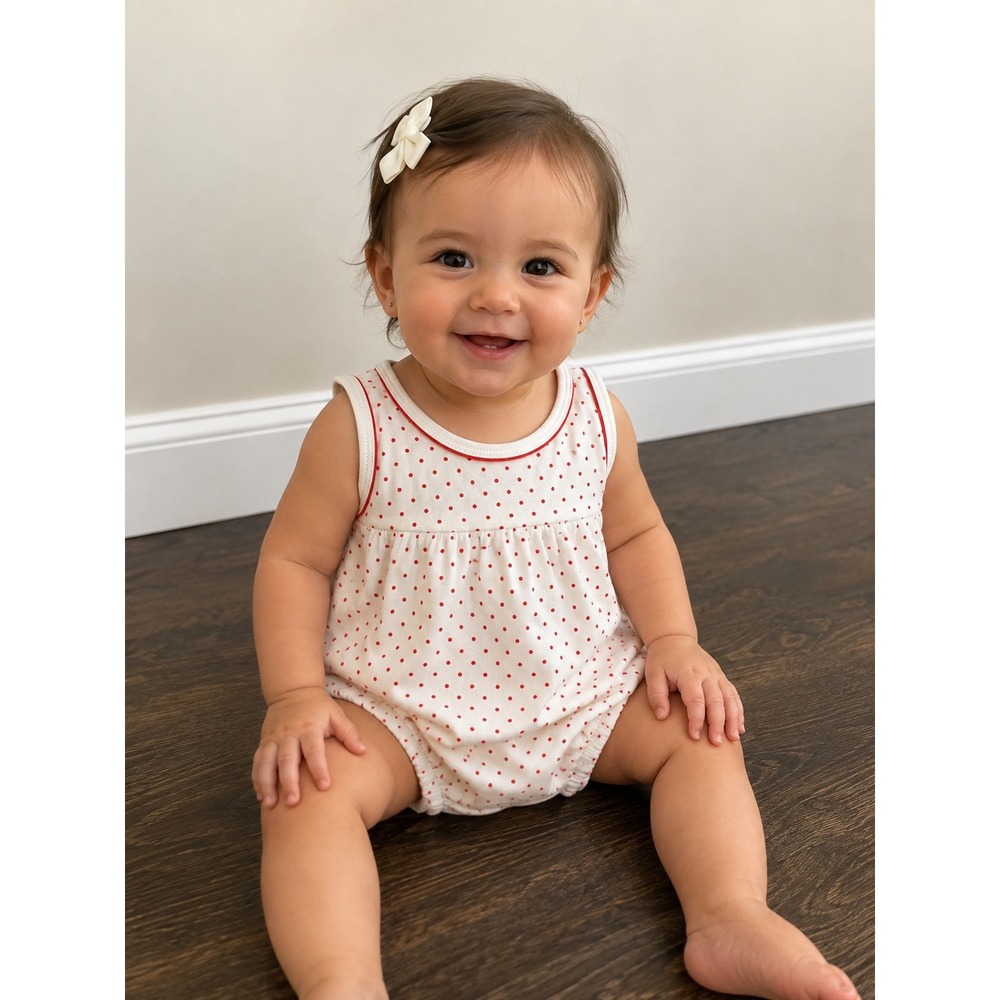 Vintage Lands End Baby Girls Red Polka Dot Bubble Romper Sunsuit 24 Months USA